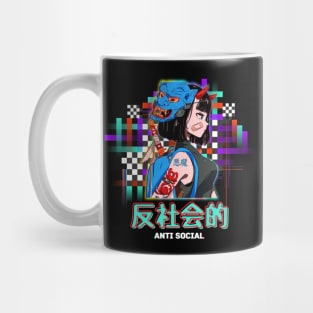 Vaporwave Antisocial Oni Samurai Anime Girl Mug